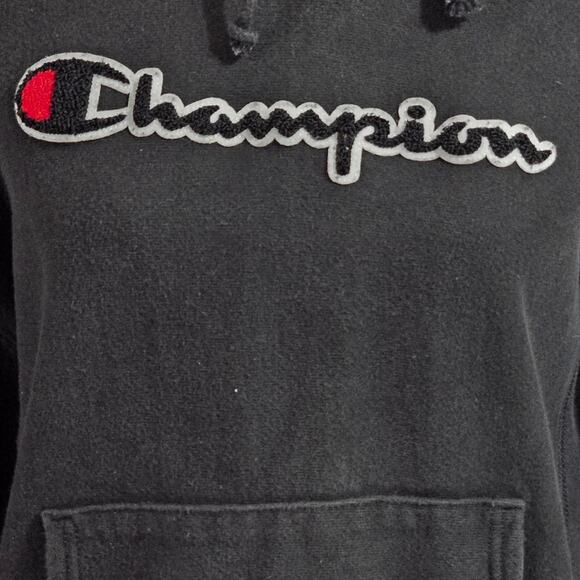 Champion Hoodie Black Pullover Sweatshirt Logo Embroidered Comfy REVERSE WEAVE - Picture 5 of 6